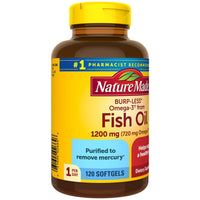 Thumbnail for Nature Made Burp-Less Fish Oil 1200 mg One Per Day, 120 Softgels, Fish Oil Omega 3 Supplement For Heart Health