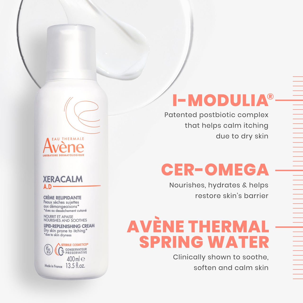 Avène XeraCalm A.D Lipid-Replenishing Cream, Atopic Dermatitis, Eczema-Prone, No Preservatives, Fragrance-Free, Pump, 13.5 Oz