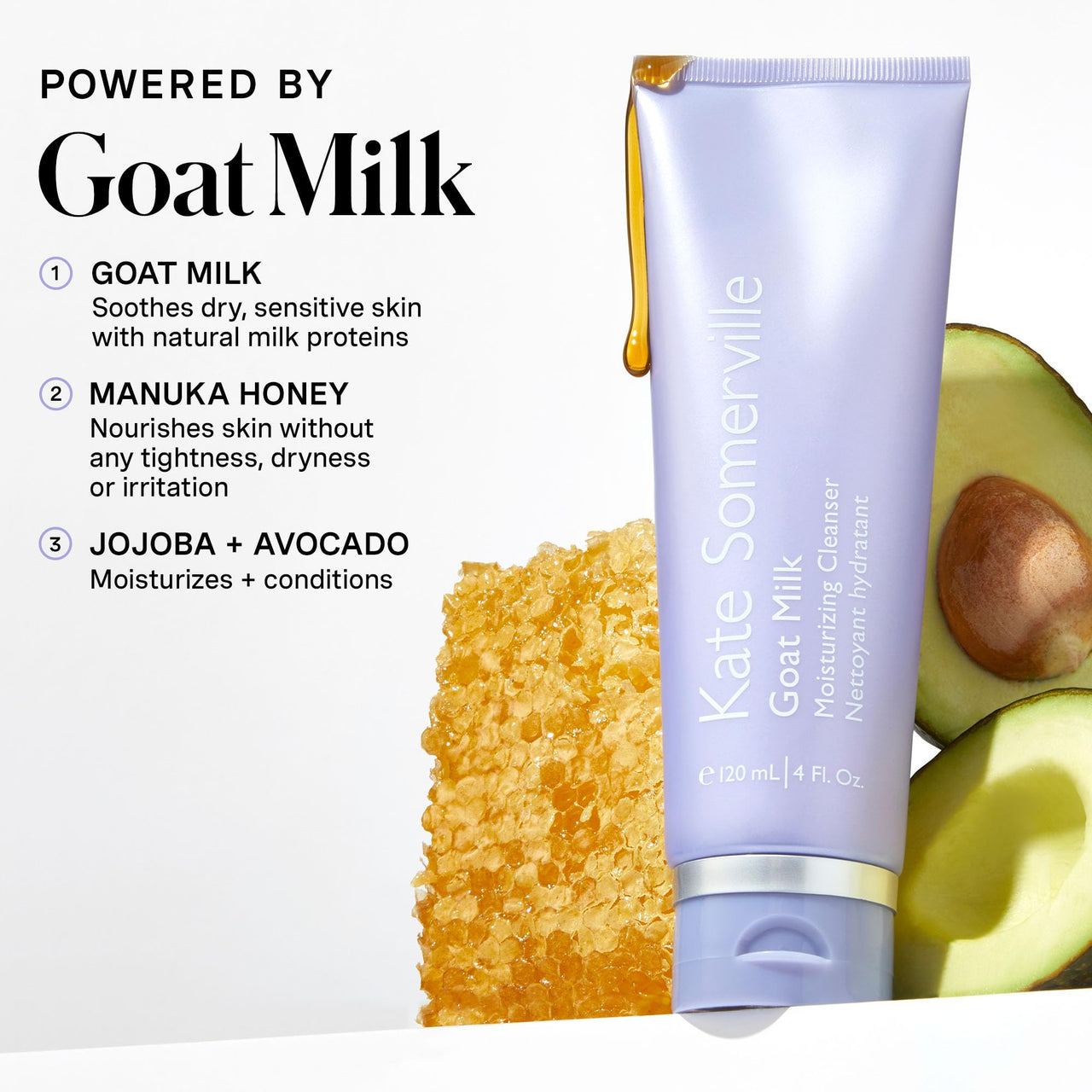 Kate Somerville Goat Milk Moisturizing Cleanser - Gentle Daily Face Wash for Sensitive Skin, Relieves Dry Skin & Tightness, 4 Fl Oz