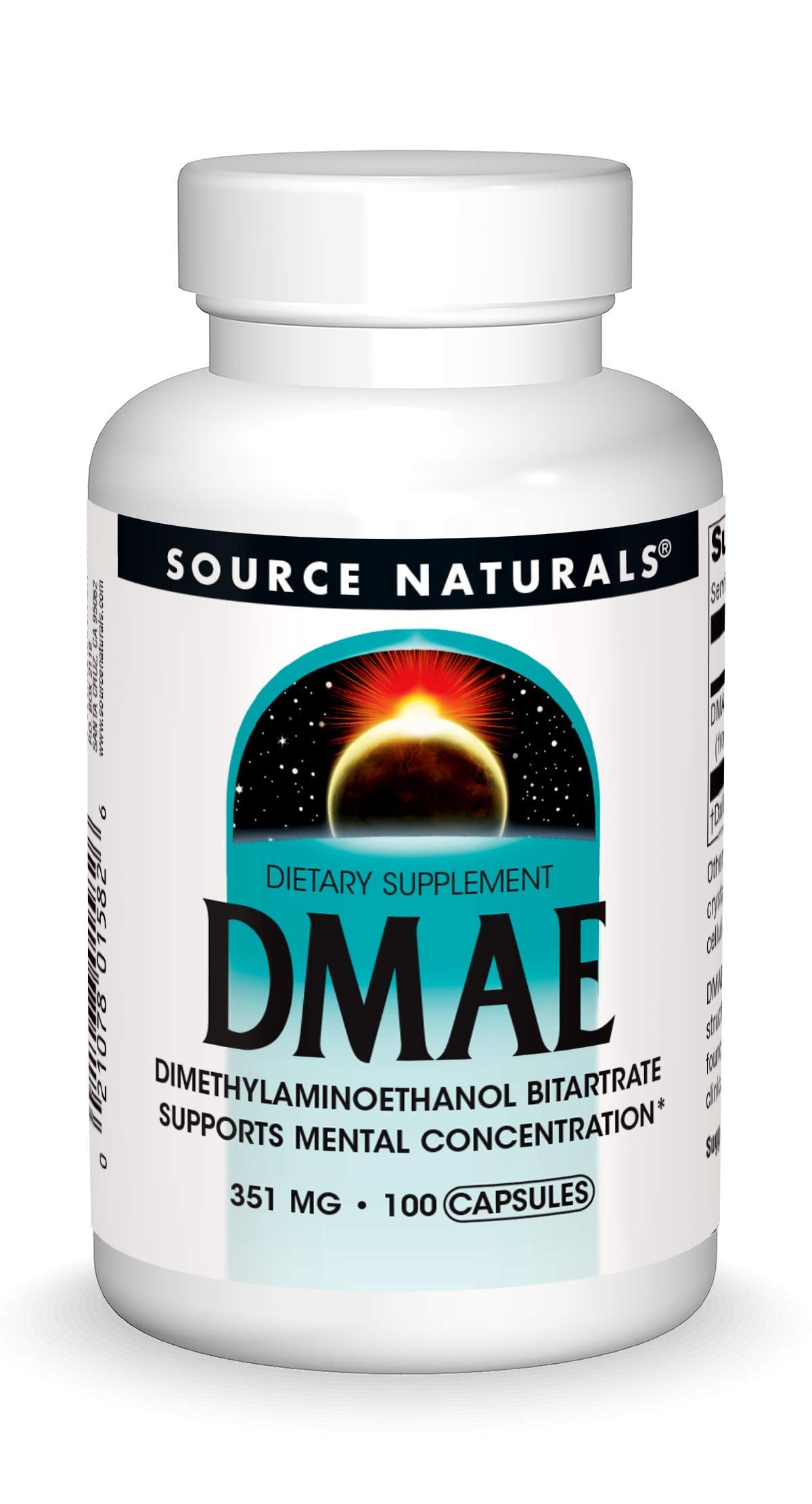 Source Naturals DMAE, Dimethylaminoethanol Bitartrate - Supports Mental Concentration*, 351mg - 100 Capsules