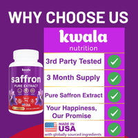 Thumbnail for Kwala Nutrition Saffron Supplements for Mood & Focus | 88.5mg Pure Saffron Extract | 3rd Party Tested | Made in USA | 3 Month Supply | 90 Capsules