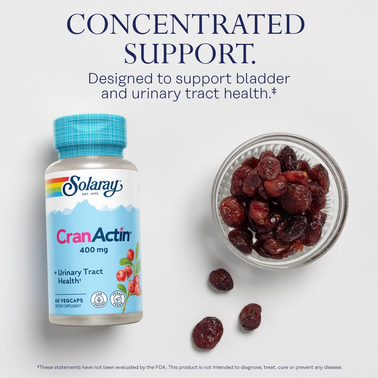 SOLARAY CranActin Cranberry Extract 400 mg - Cranberry Supplements for Women and Men - Bladder and Urinary Tract Health Support with Vitamin C - Vegan, 60-Day Guarantee (60 CT)