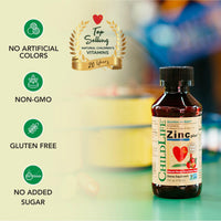 Thumbnail for CHILDLIFE ESSENTIALS Liquid Zinc Plus for Kids & Toddler - Liquid Supplement Drops, Zinc Gluconate & Copper for Immune Support - Mango Strawberry, 4 Fl Oz (Pack of 1)