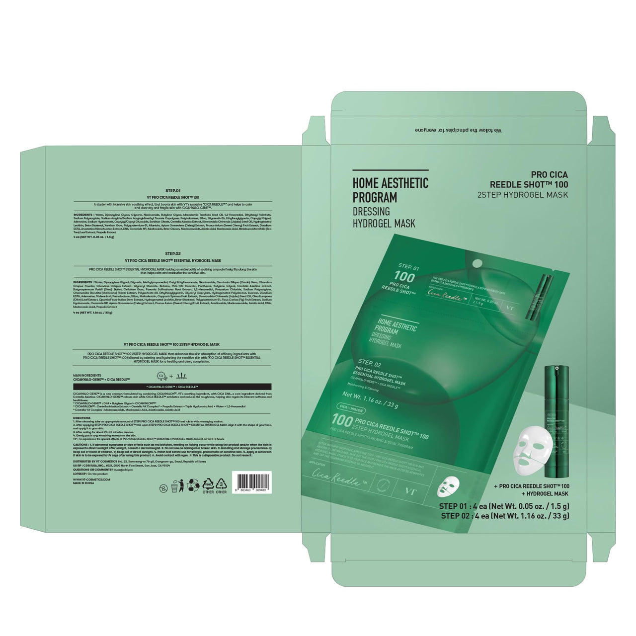 VT COSMETICS Pro Cica Reedle Shot 100 2-Step Hydrogel Mask(34.5gx4ea), Intensive Calming, Exosome Centella Asiatica, Blemish Relief, Overnight Melting Mask, Korean Facial Mask