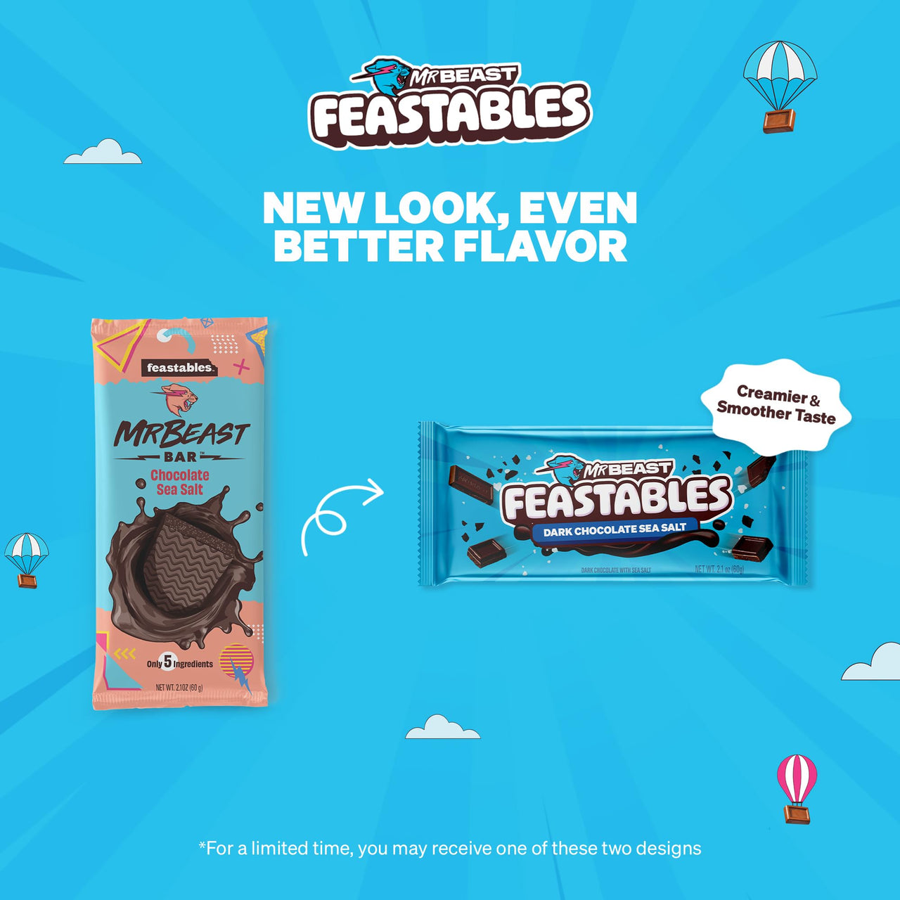Feastables by MrBeast Dark Chocolate with Sea Salt KING Size Chocolate Bar, 2.1oz (60g), 10 count