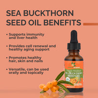 Thumbnail for SEABUCKWONDERS Organic Sea Buckthorn Seed Oil, 0.45 Fl Oz, 13 Servings, with Omega 3, 6 & 9, Can Be Used Topically & Orally, Supports Hair, Skin & Nail Health
