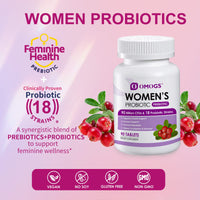 Thumbnail for OMOGS Women's Probiotic, with Cranberry Extract, Organic Prebiotics & Vitamin C, 90 Billion CFUs,18 Strains, Help for Boost Immune, Digestive, Gut Health & Women's Health, Gluten & Soy Free,90 Tablets