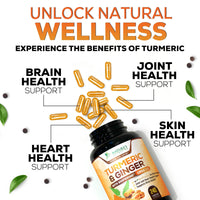 Thumbnail for Turmeric Curcumin Supplement - 95% Curcuminoids with Organic Turmeric & Ginger, BioPerine Black Pepper Extract for Best Absorption, Natural Vegan Joint Support, Non-GMO, Bottled in USA - 240 Capsules
