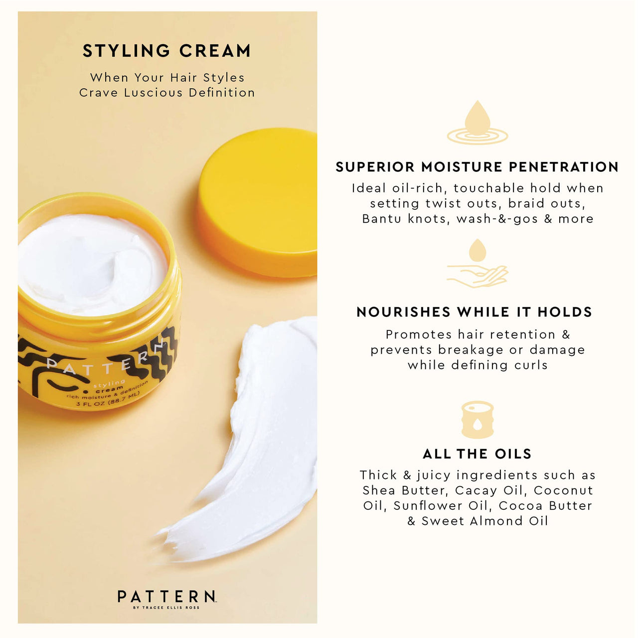 PATTERN Beauty by Tracee Ellis Ross Styling Cream 15 fl oz - Hold & Definition for Curly Hair 3b-4c