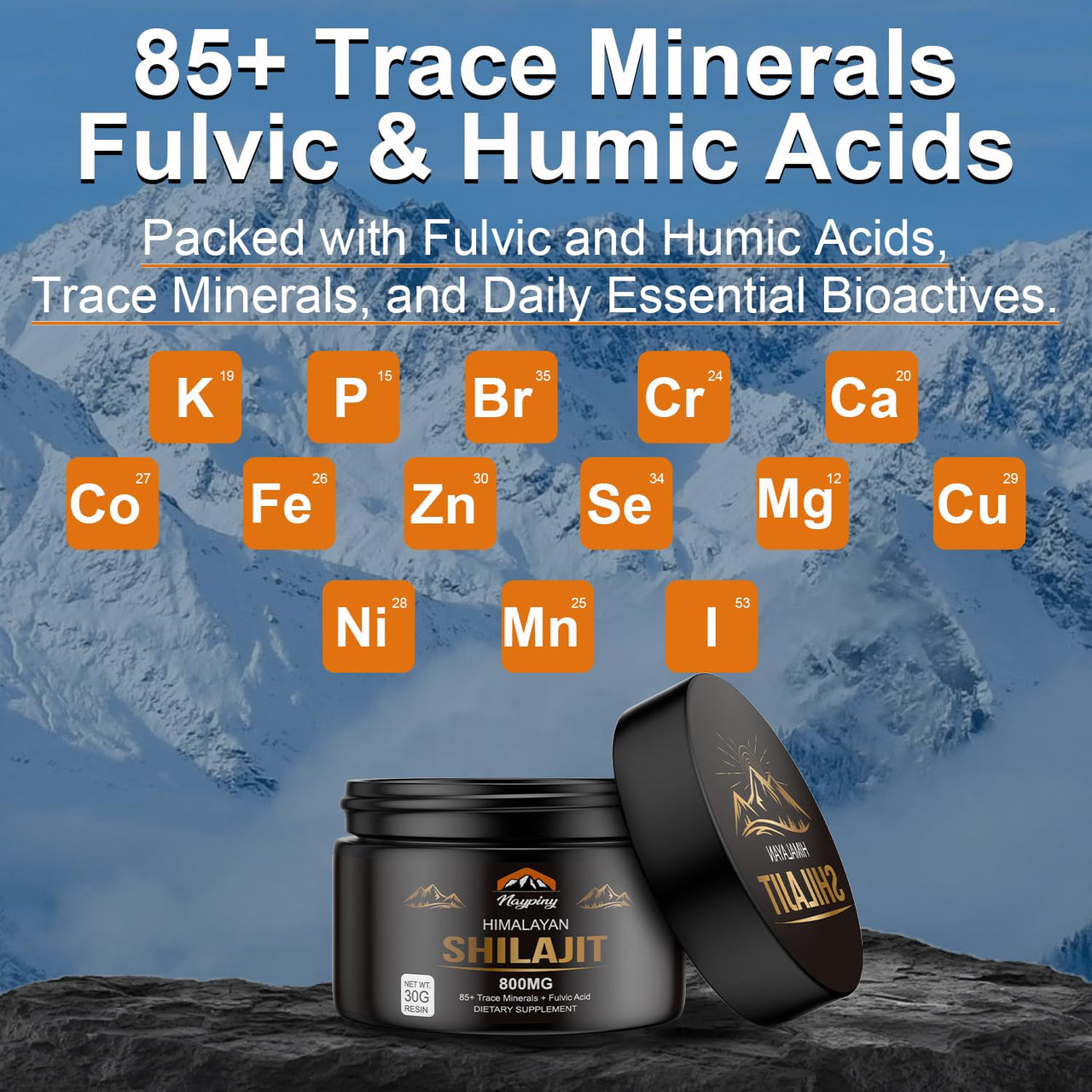 Shilajit Pure Himalayan Organic Resin - 800mg Gold Grade Shilajit Resin with Fulvic Acid & 85+ Trace Minerals Complex for Energy, Strength & Immunity, Shilajit for Men & Women, 800mg