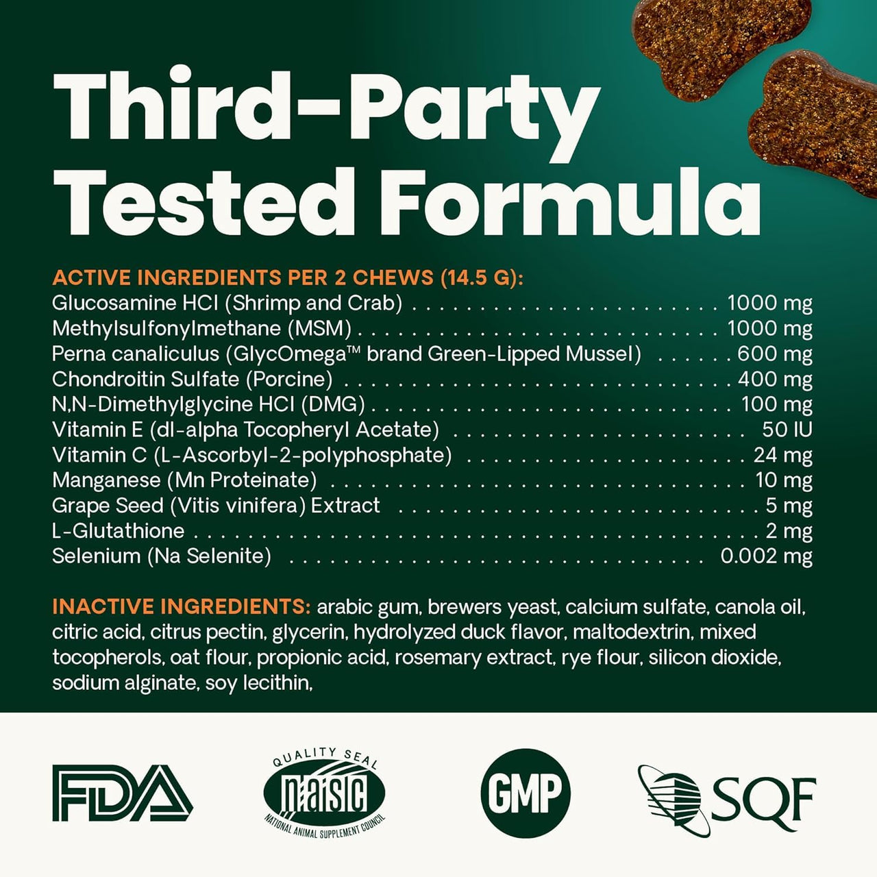 VetriScience Ultimate Strength Healthy Hip & Joint Chews, GlycoFlex Glucosamine, Chondroitin and Green-Lipped Mussel Joint Support Supplement for Dogs, Soothe Joint Discomfort, Duck, 60 Count