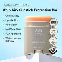 Thumbnail for Abib Airy Sunstick Protection Bar Broad Spectrum SPF50+ 0.81 oz / 23 g (Semi- matte) | Korean Suncreen Stick Suncare Sunblock, No Whitecast, Protector Solar Barra, Water resistant