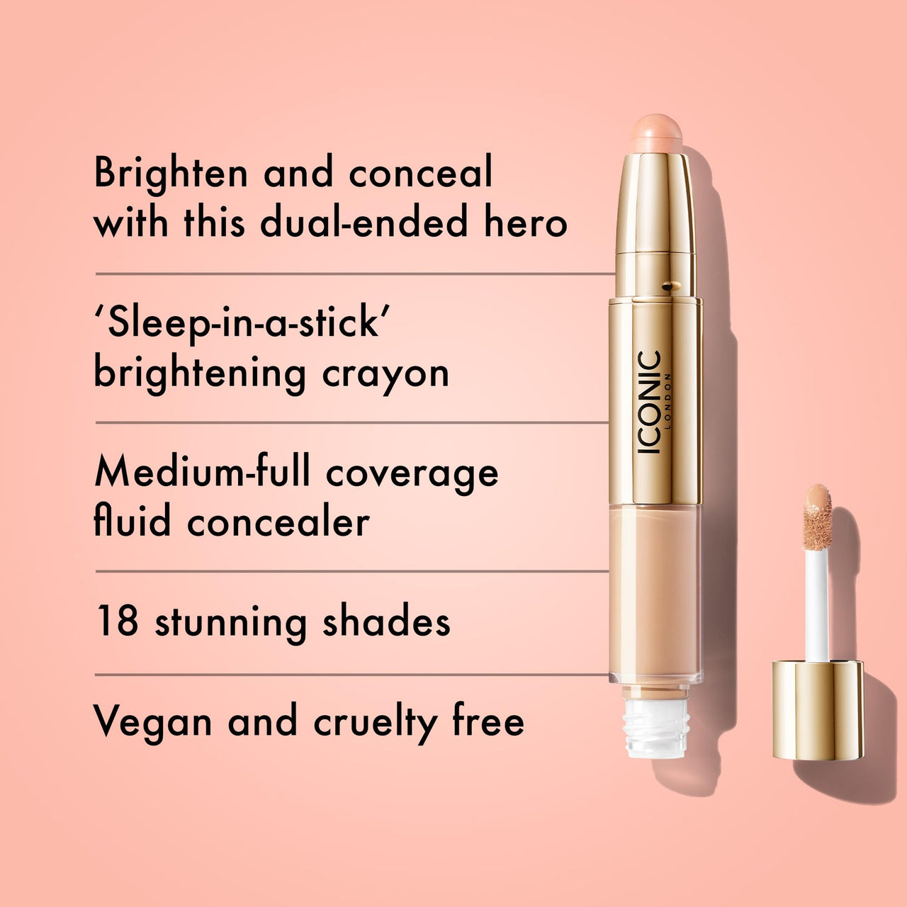 ICONIC LONDON Radiant Concealer & Brightening Duo | Creamy Liquid + Brightening Crayon Dual Ended Concealer, Cruelty Free, Vegan Makeup (Warm Fair) 0.08 oz
