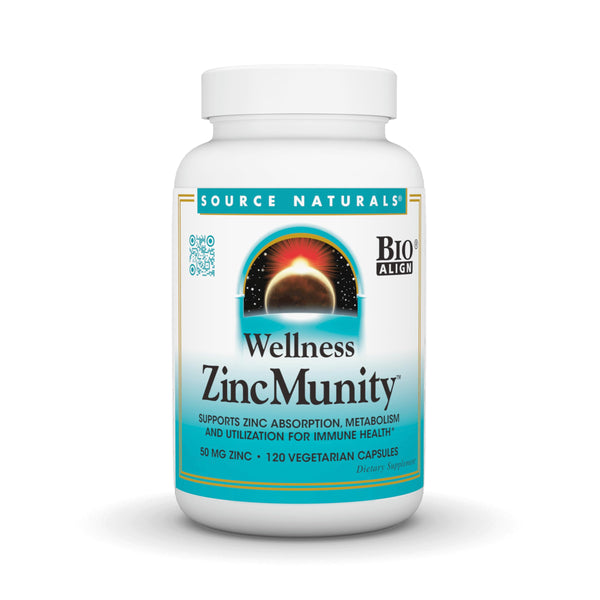 Source Naturals Wellness ZincMunity, Supports Zinc Absorbtion, Metabolism, and Utlization for Immune Health*, 50 mg Zinc - 120 Vegetarian Capsules