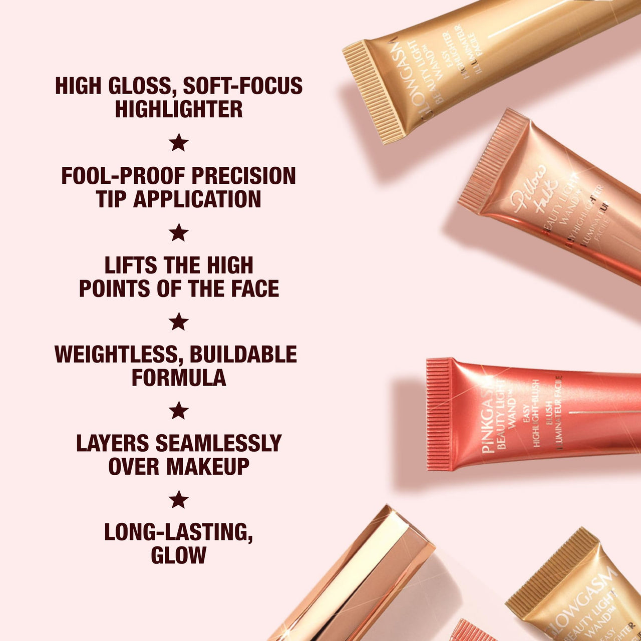 Charlotte Tilbury Glowgasm Beauty Light Wand Liquid Highlighter Makeup - Soft-Focus Pink Highlighter & Blush for Cheeks - Pearlescent, Weightless Radiant Finish - Pinkgasm