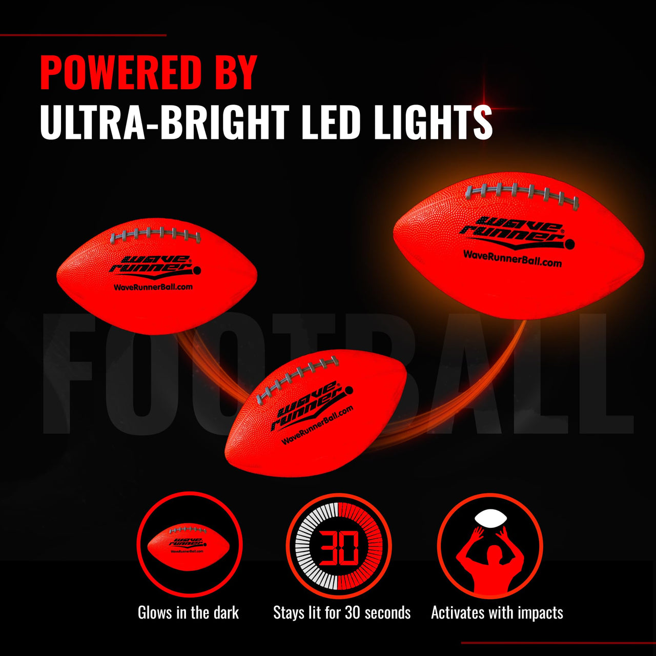 Wave Runner LED Light-Up Football - Glow in The Dark Football Games- Size 10.35 in. with Pump and Batteries Included | Perfect Game Gifts for Teen Boys Ages 7-15 Fans & Players