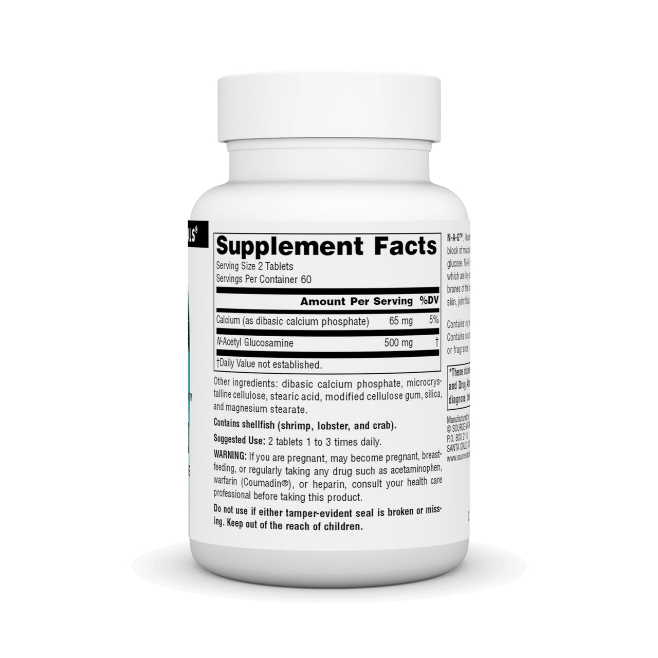 Source Naturals N-A-G 250 mg N-Acetyl Glucosamine for Joint Support and Intestinal Lining - 120 Tablets