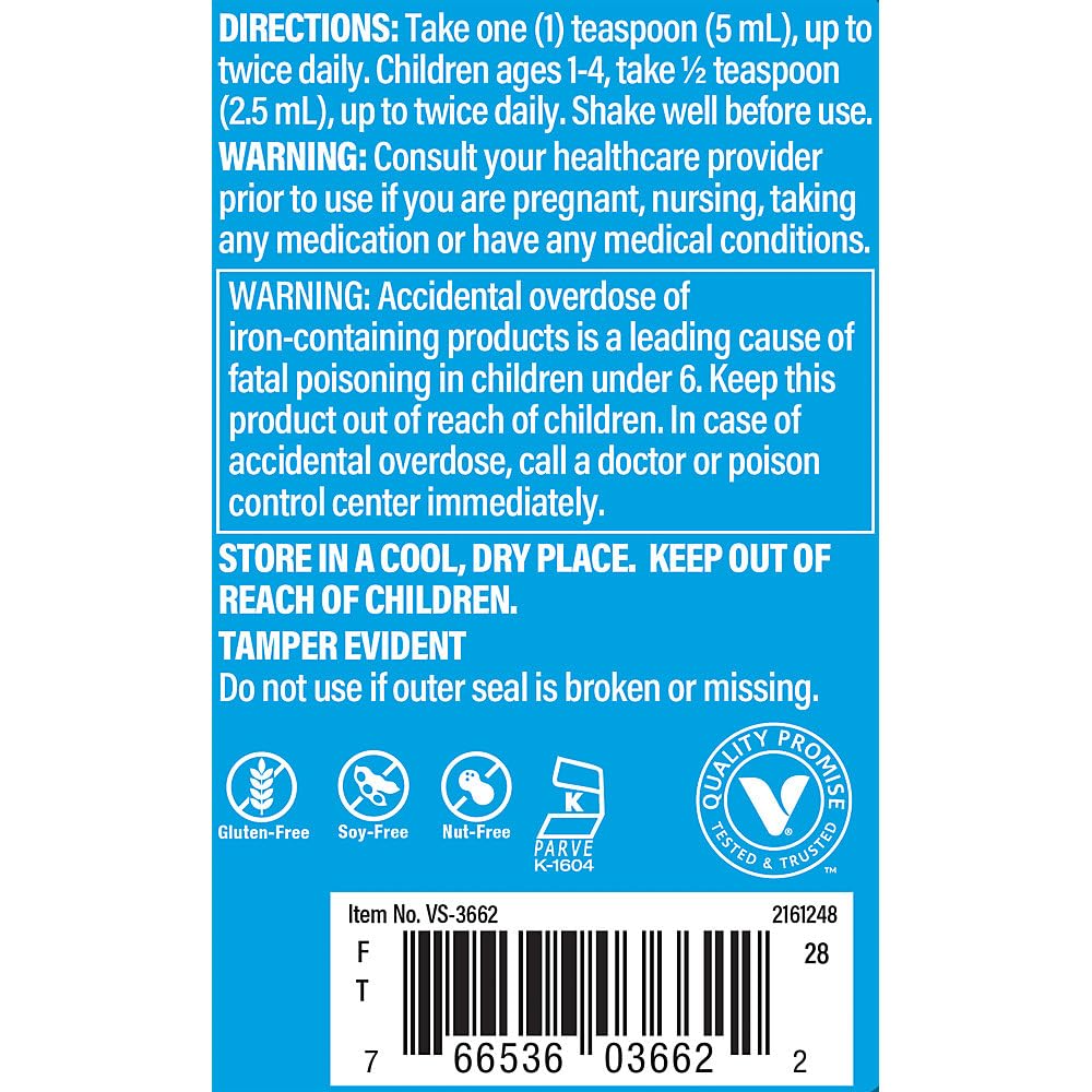 The Vitamin Shoppe Liquid Iron - Easy Absorption BlackBerry Vanilla | Non-Constipating Energy | 16 oz | Gentle Formula