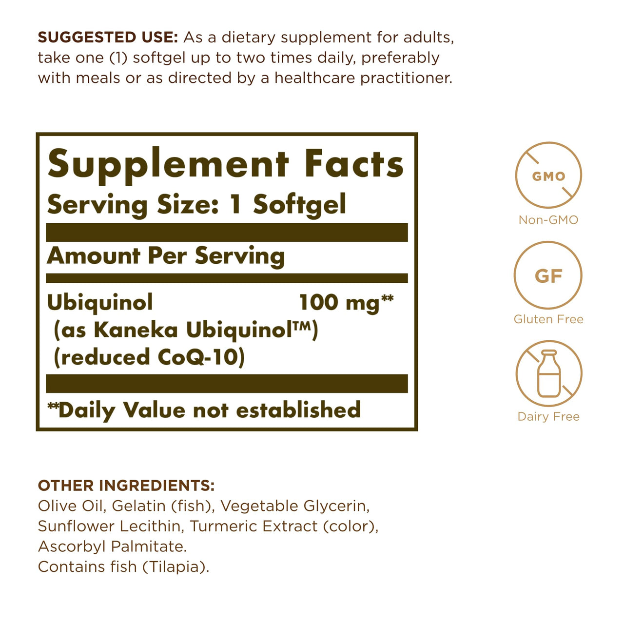 Solgar Ubiquinol 100 mg (Reduced CoQ-10) - 50 Softgels - Advanced Antioxidant Support - Non-GMO, Gluten Free, Dairy Free - 50 Servings