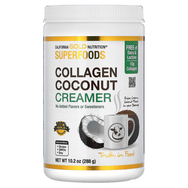 California Gold Nutrition Superfoods, Collagen Coconut Creamer with Organic Coconut Milk Powder, Hydrolyzed Collagen Peptides, Organic Tapioca Maltodextrin, and Bamboo Extract, Unsweetened, 10.2 oz