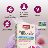 Thumbnail for Jarrow Formulas Fem-Dophilus Vaginal Probiotics 1 Billion CFU With 2 Science-Backed Strains, Dietary Supplement For Vaginal & Urinary Tract Support, 60 Capsules, 60 Day Supply, Shelf-Stable Probiotics