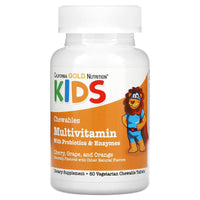 Thumbnail for California Gold Nutrition Chewable Multivitamins with Probiotics, Enzymes, Vitamin A and Vitamin C for Children, Assorted Fruit, 60 Vegetarian Tablets