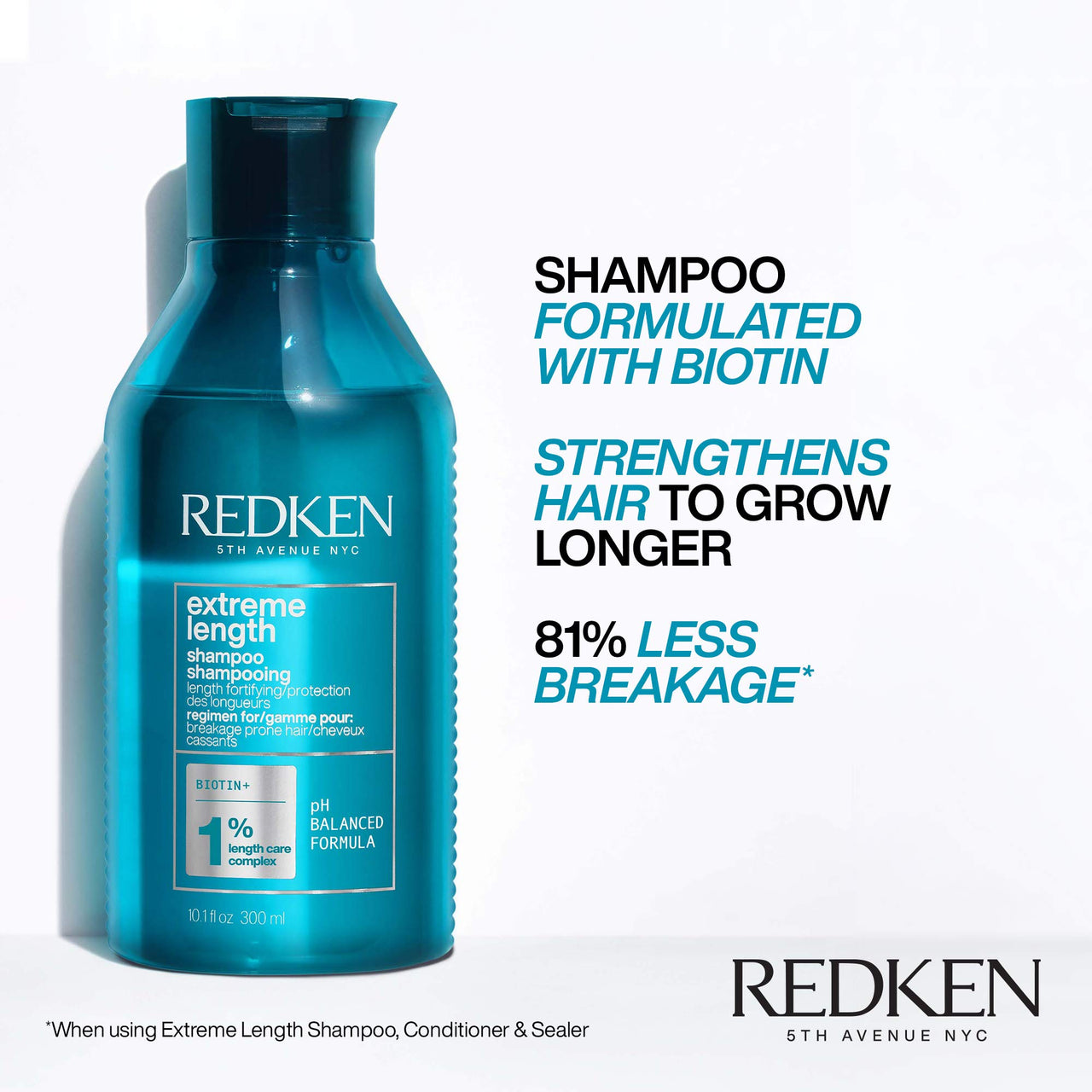 Redken Extreme Length Shampoo | For Hair Growth | Prevents Breakage & Strengthens Hair | Infused With Biotin | 10.1 Fl Oz