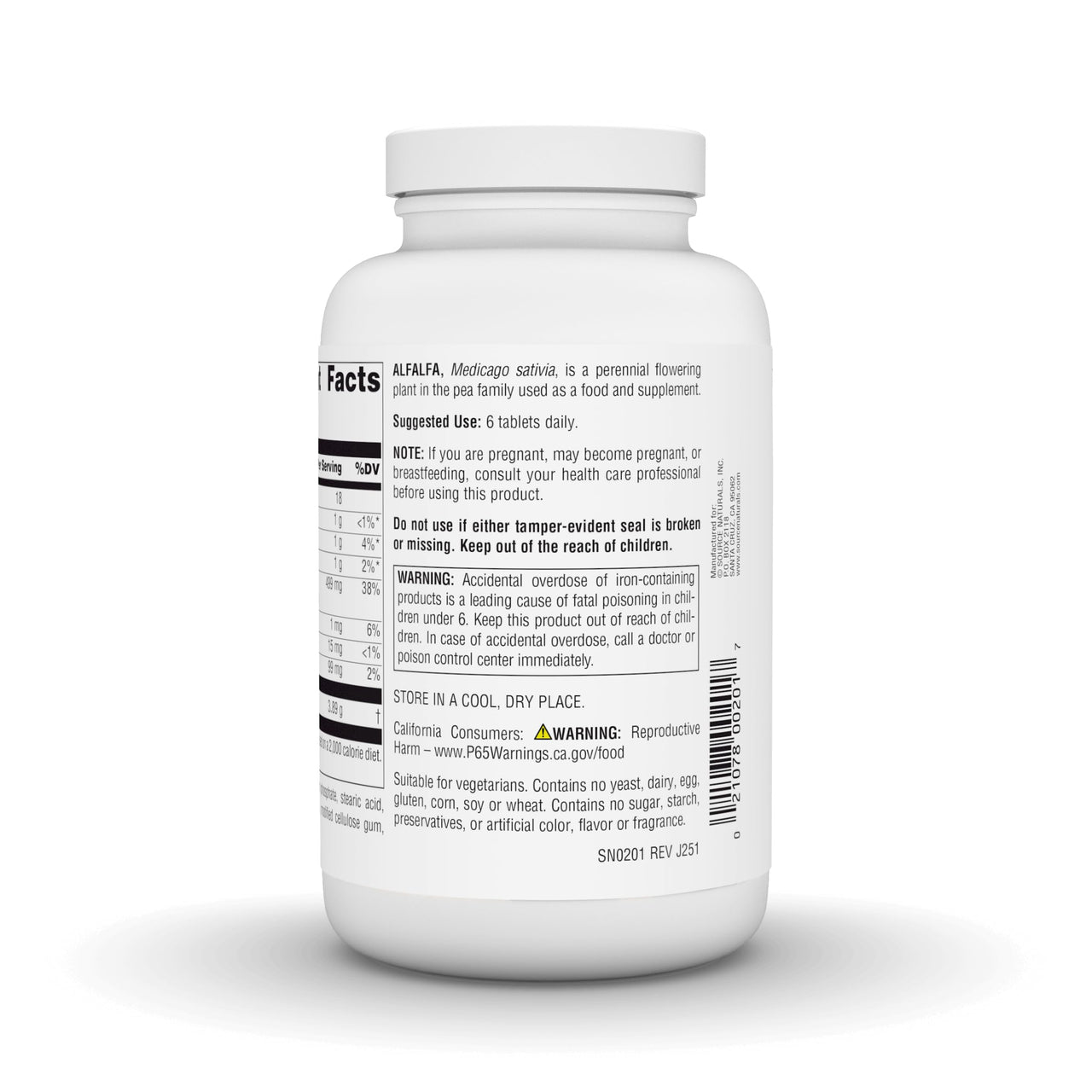 Source Naturals Alfalfa, Contains Organic Alfalfa, 648 mg - 250 Tablets