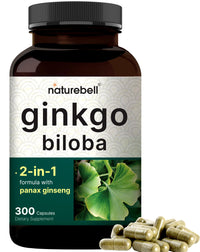 Thumbnail for NatureBell Ginkgo Biloba 6,000mg with Panax Ginseng 500mg Per Serving | 300 Capsules – Max Strength Ginko Biloba Extract Supplements - Promotes Memory, Focus, and Brain Health
