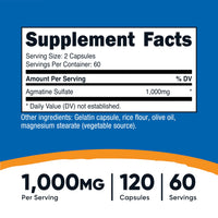 Thumbnail for Nutricost Agmatine Sulfate 1000mg, 120 Capsules - Gluten Free, Non GMO, 500mg Per Capsule