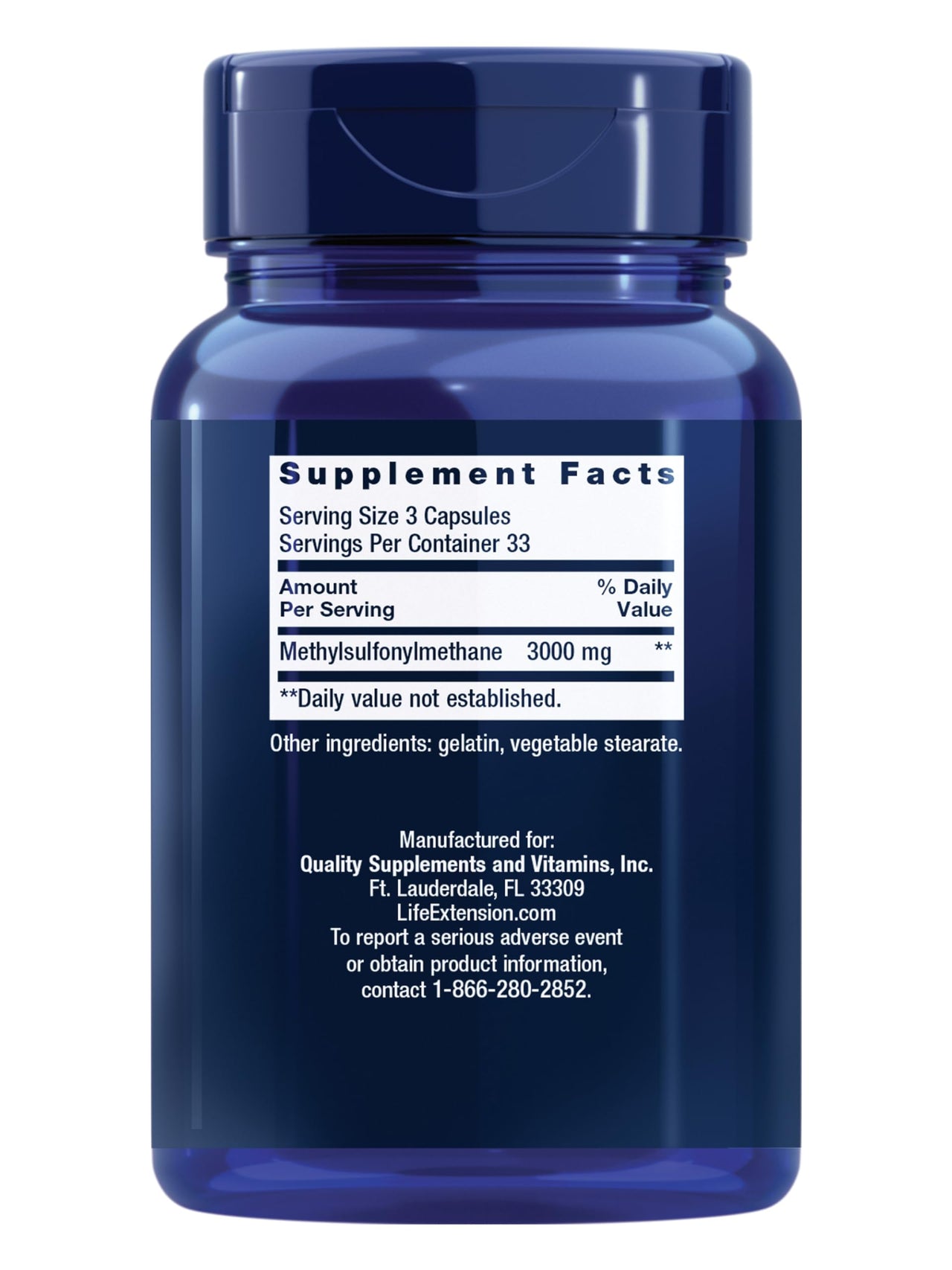 Life Extension MSM, 1000 mg, methylsulfonylmethane, Supports Healthy Joints, antioxidant Support, Gluten-Free, Non-GMO, 100 Capsules