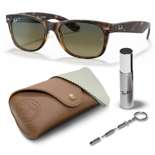 Ray-Ban RB2132 NEW WAYFARER Classic Polarized Square Shape Sunglasses With Eyewear Kit Bundle - High Bridge Fit - Casual Wear Square Sunglasses