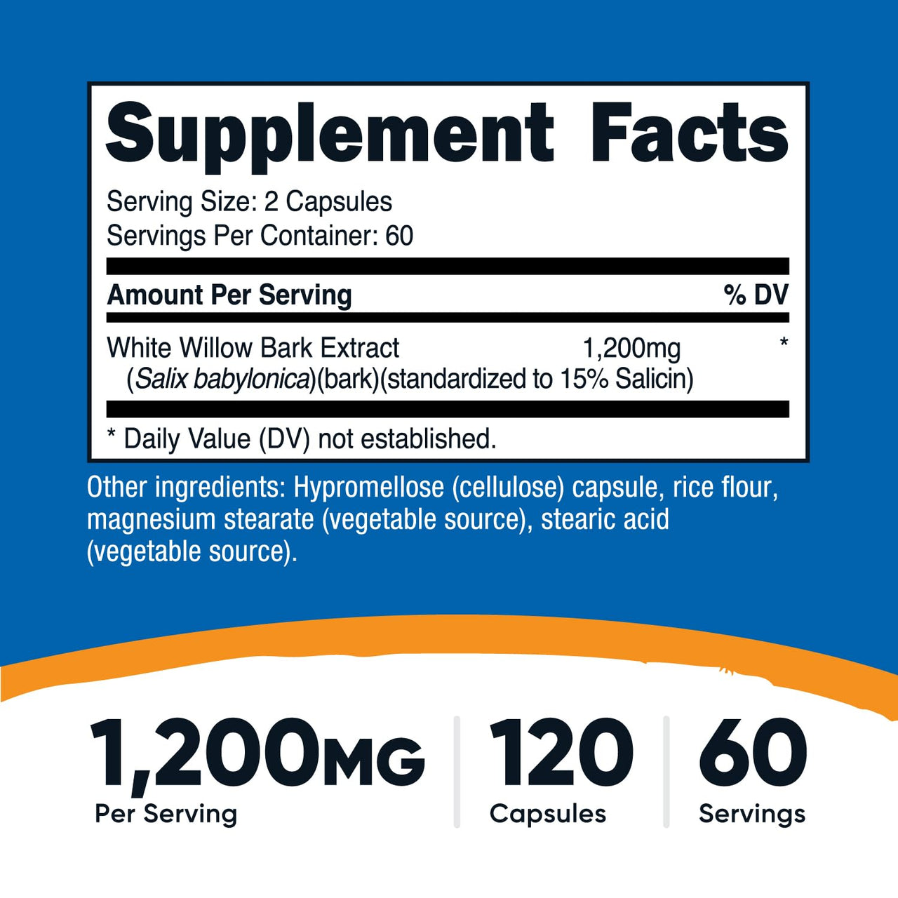 Nutricost White Willow Bark Capsules (1200 mg per Serving) 120 Capsules - 60 Servings