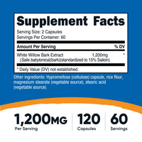 Thumbnail for Nutricost White Willow Bark Capsules (1200 mg per Serving) 120 Capsules - 60 Servings