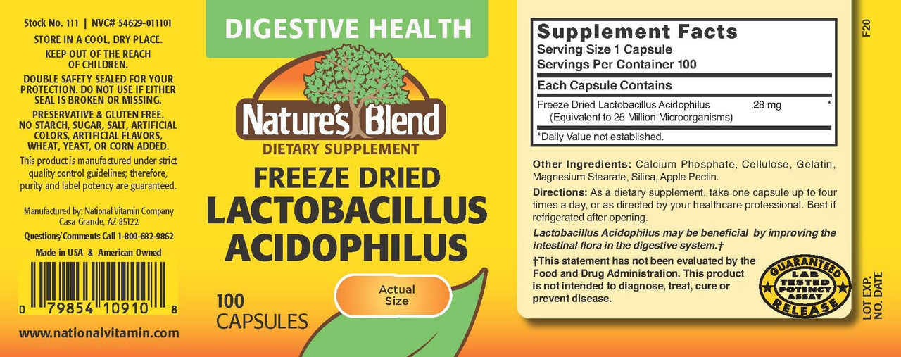 Freeze Dried Lactobacillus Acidophilus 100 Caps