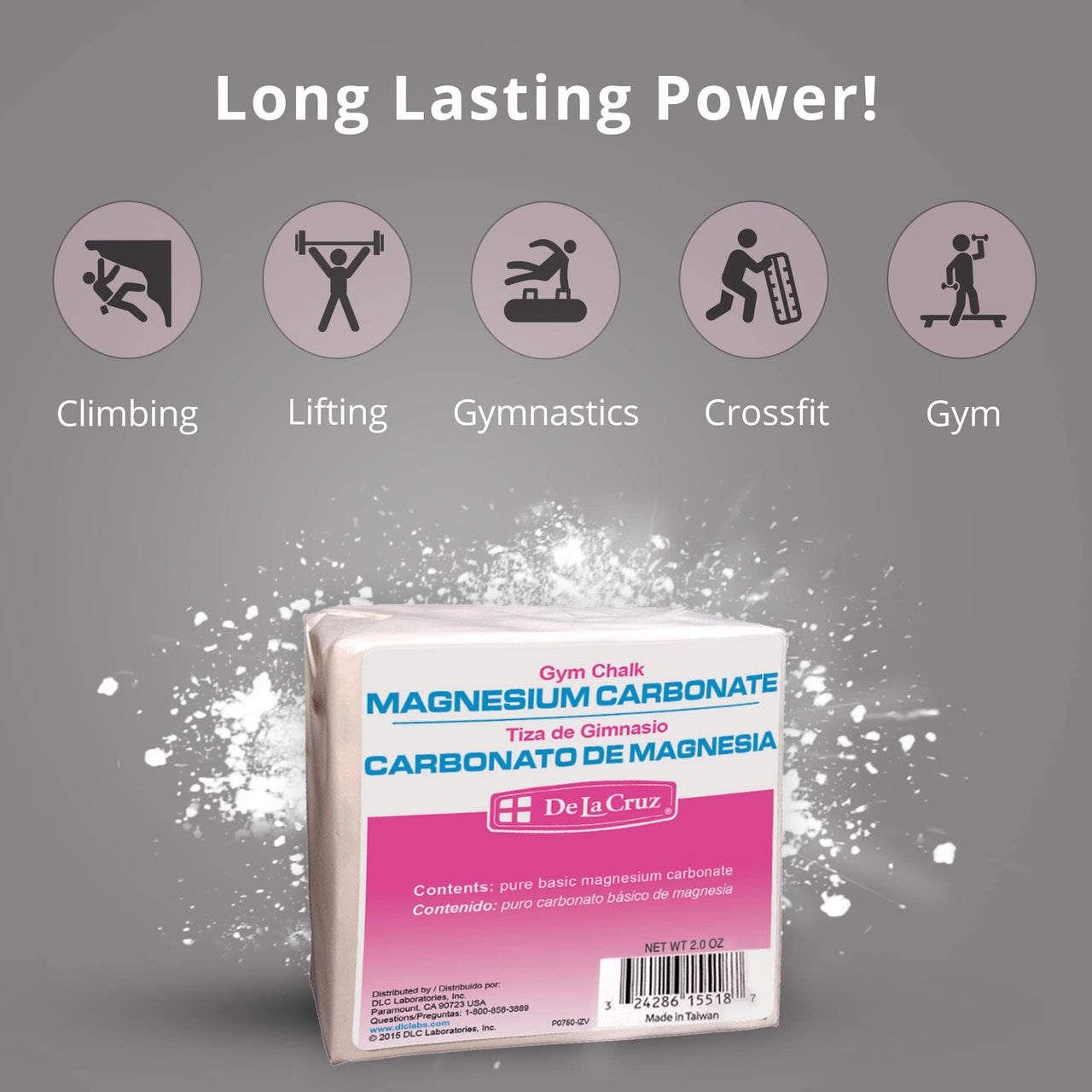 De La Cruz Magnesium Carbonate Gym Chalk - Carbonato de Magnesio - 8 Blocks, Premium Grade, 2 ounces (56.7 grams)