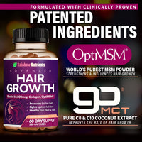 Thumbnail for Hair Growth Vitamins for Women | Biotin 10,000mcg, Collagen, Patented OptiMSM®, goMCT®, Saw Palmetto | Naturally Regrow Stronger & Healthier Hair, Skin and Nails | Stops Hair Loss | 60 Day Supply