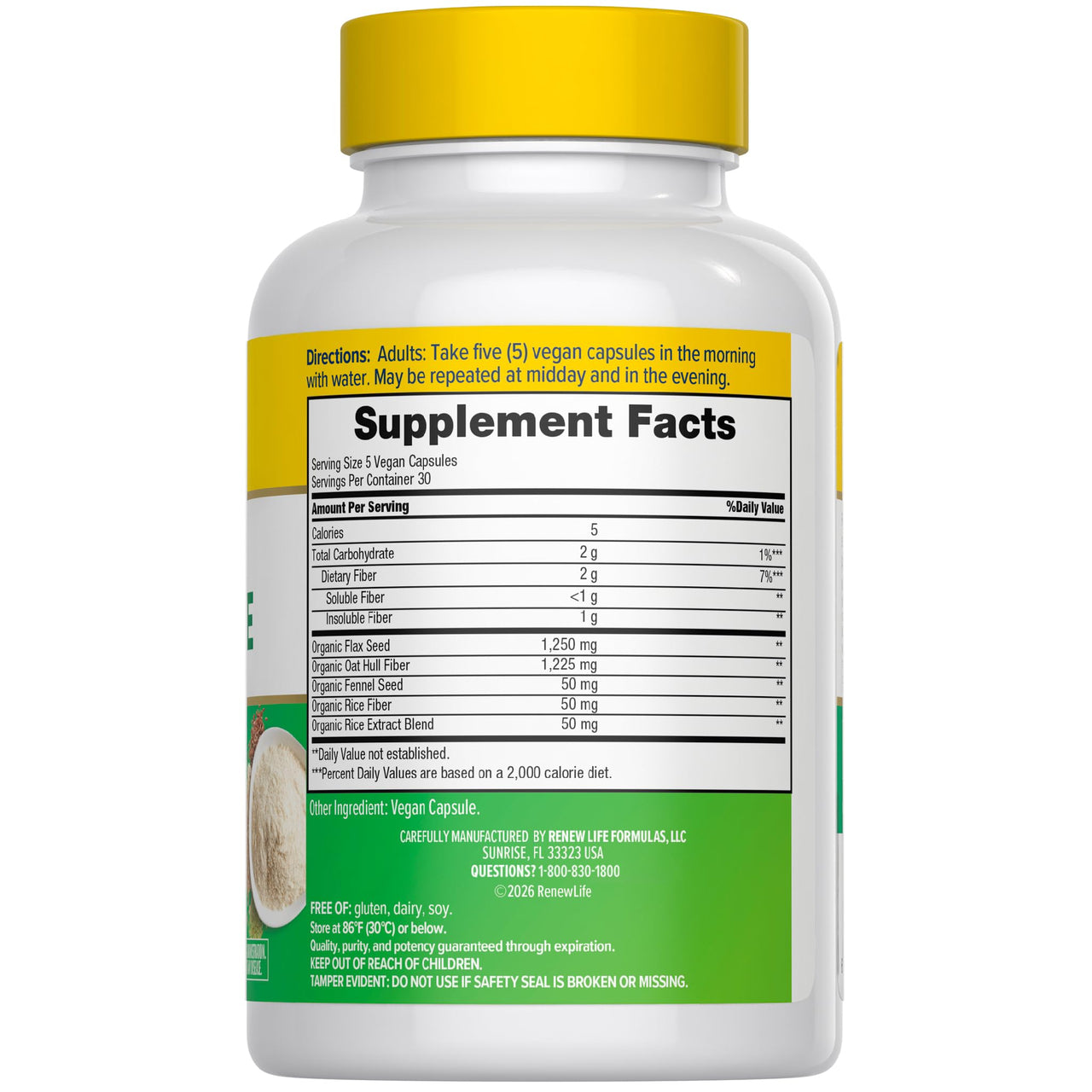 Renew Life Adult Daily Digestive Prebiotic Fiber, 150 Vegetarian Capsules (Package May Vary)