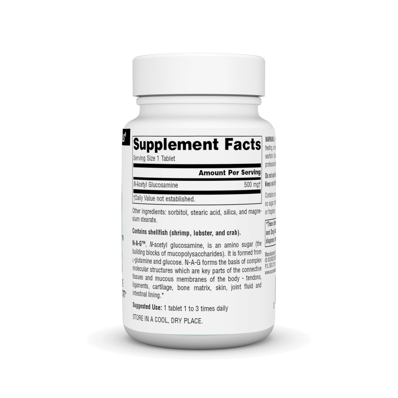 Source Naturals N-A-G N-Acetyl Glucosamine for Joint Support and Intestinal Lining* - 500 mg - 60 Tablets