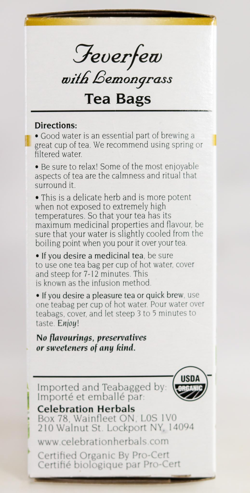 Celebration Herbals Feverfew Lemongrass Tea Organic 24 TB