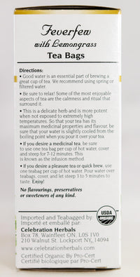 Thumbnail for Celebration Herbals Feverfew Lemongrass Tea Organic 24 TB
