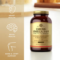 Thumbnail for Solgar 1300 mg Omega 3-6-9, 120 Softgels (Pack of 3) - Fish Oil Supplement - Support for Joint & Skin Health - Includes Flaxseed & Borage - Contains EPA & DHA Omega 3 Fatty Acids - 120 Total Servings