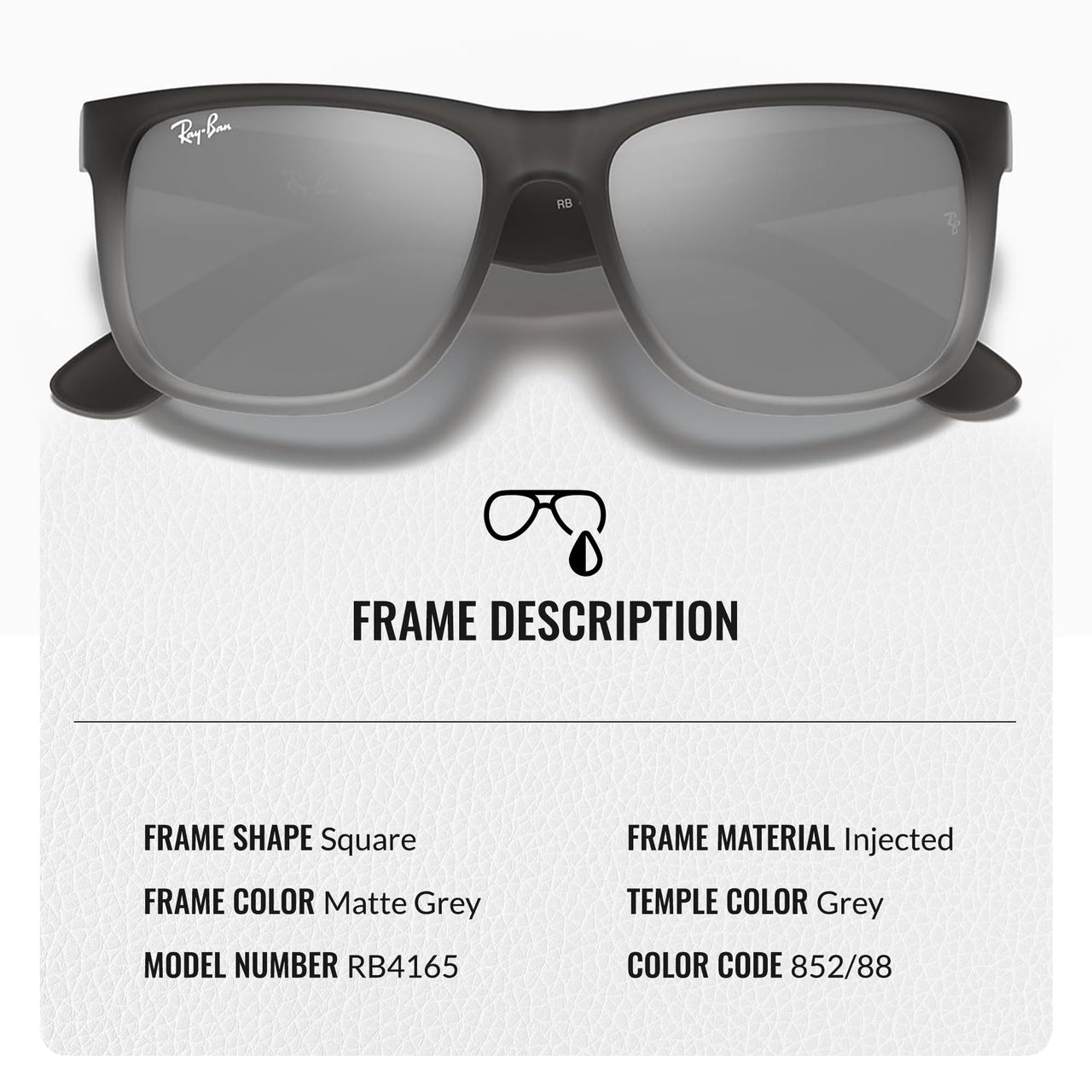 Ray-Ban RB4165 JUSTIN CLASSIC Square Shape Sunglasses with Official Eyewear Kit