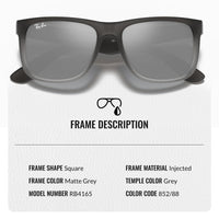 Thumbnail for Ray-Ban RB4165 JUSTIN Classic Square Shape Sunglasses With Eyewear Kit Bundle - High Bridge Fit - Ideal Formal and Casual Wear Square Sunglasses