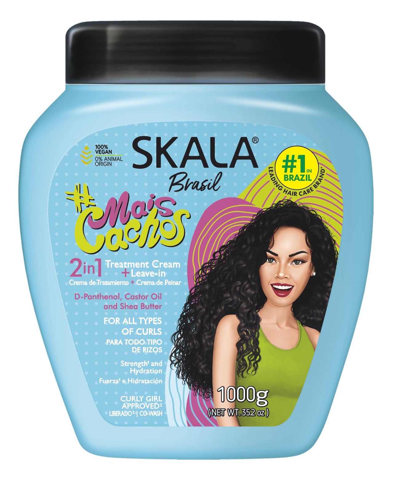 SKALA Hair Type 3ABC Mais Cachos - More Curls Eliminate Anti Frizz, For Curly Hair 2 in 1 Conditioning Treatment Cream and Cream To Comb - 35.2Oz