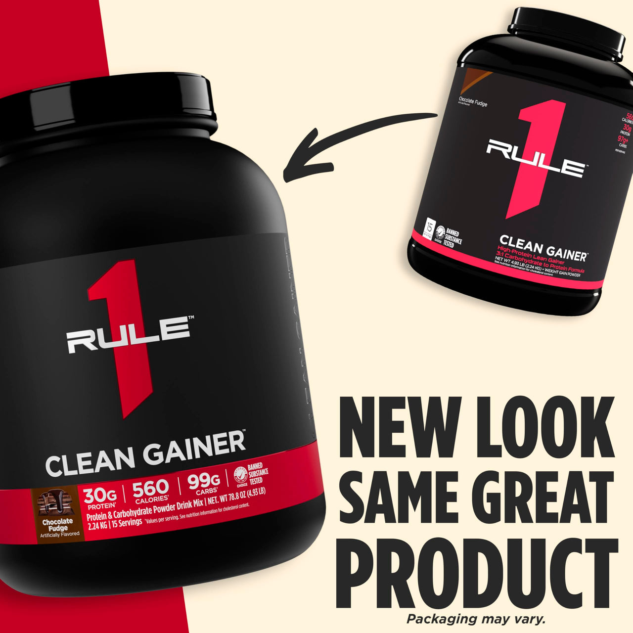 Rule 1 Proteins Clean Gainer - High-Protein Lean Gain Formula with 560 Calories, 30g of Full-Spectrum Protein, Over 90g Carbs, Under 6g of Fat (15 Servings, Cookies & Crème)