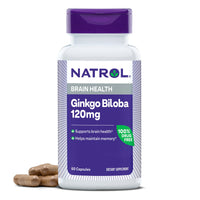 Thumbnail for Natrol Brain Health Ginkgo Biloba 120mg, Dietary Supplement for Brain Health and Memory Support, 60 Capsules, 60 Day Supply