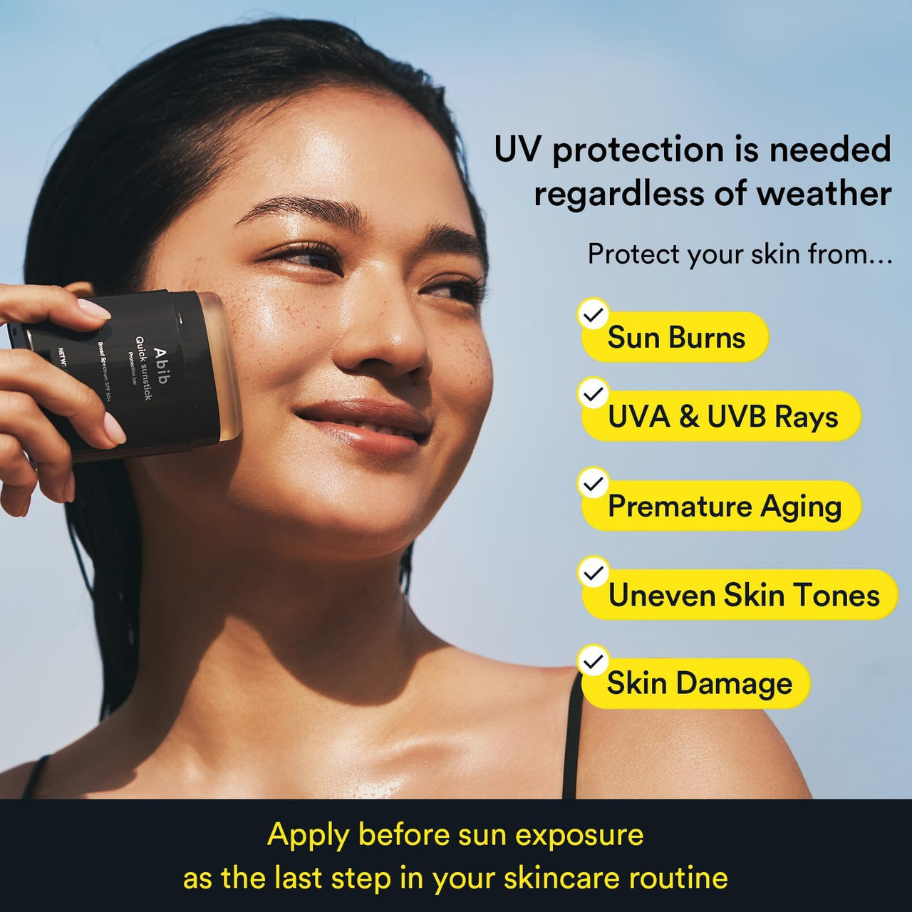 Abib Quick Sunstick Protection Bar SPF50+ Broad Spectrum, Glowy Sunscreen Stick for Dry & Sensitive Skin, No White Cast, With Centella & Aloe, Korean Sunscreen, 0.77 oz / 22 g