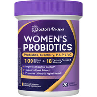Thumbnail for Doctor's Recipes Probiotics for Women, 100 Billion CFU, 18 Probiotic Strains, Prebiotics, Cranberry, P-5-P & VC, Vaginal, Digestive & Immune Support, Shelf-Stable, 30 Vegan Caps
