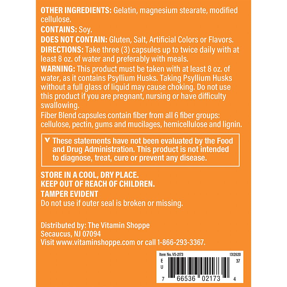 The Vitamin Shoppe Fiber Blend, Natural Source Insoluble and (600 Capsules)